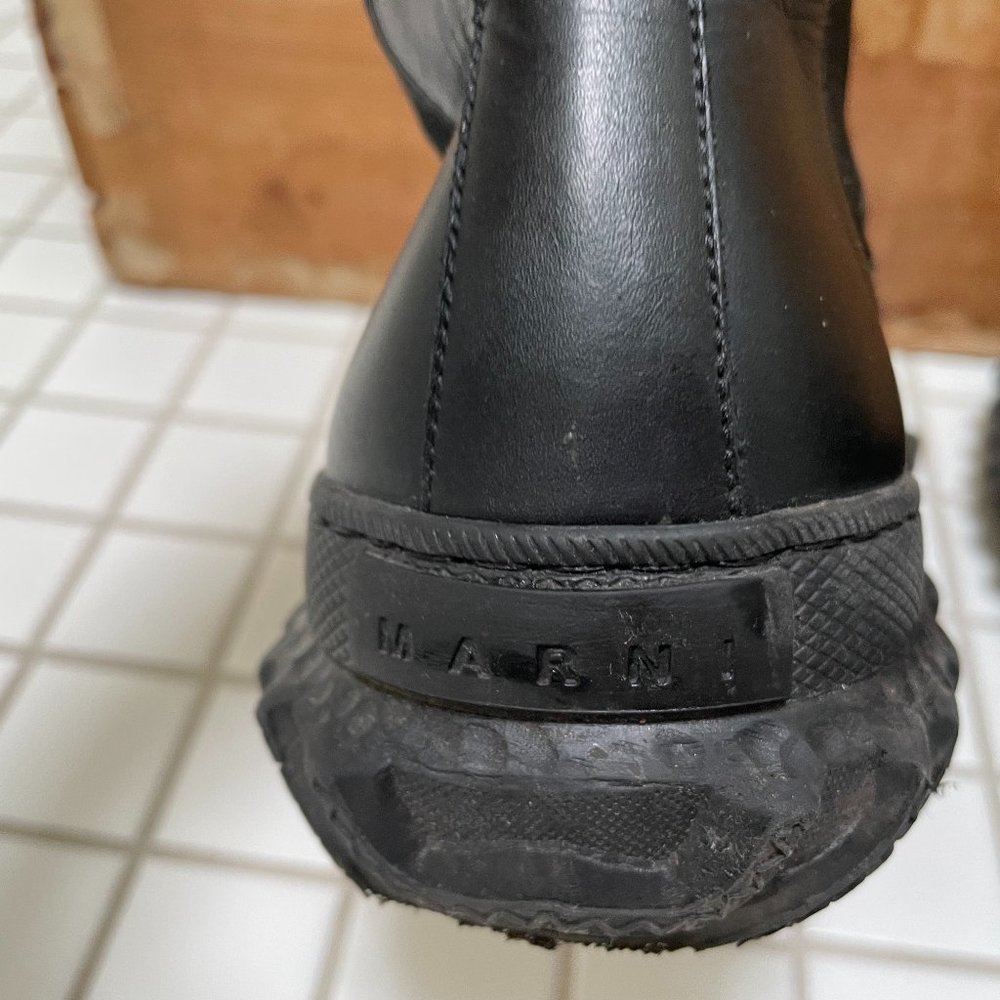 Rare Marni Black Leather Rubber Sole Boots 40 - Picture 3 of 6